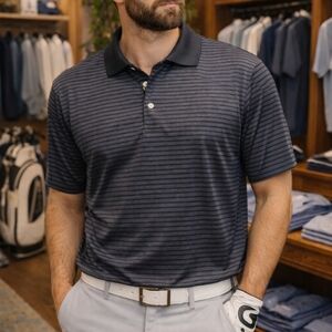 PGA Tour Navy Striped Polo Shirt